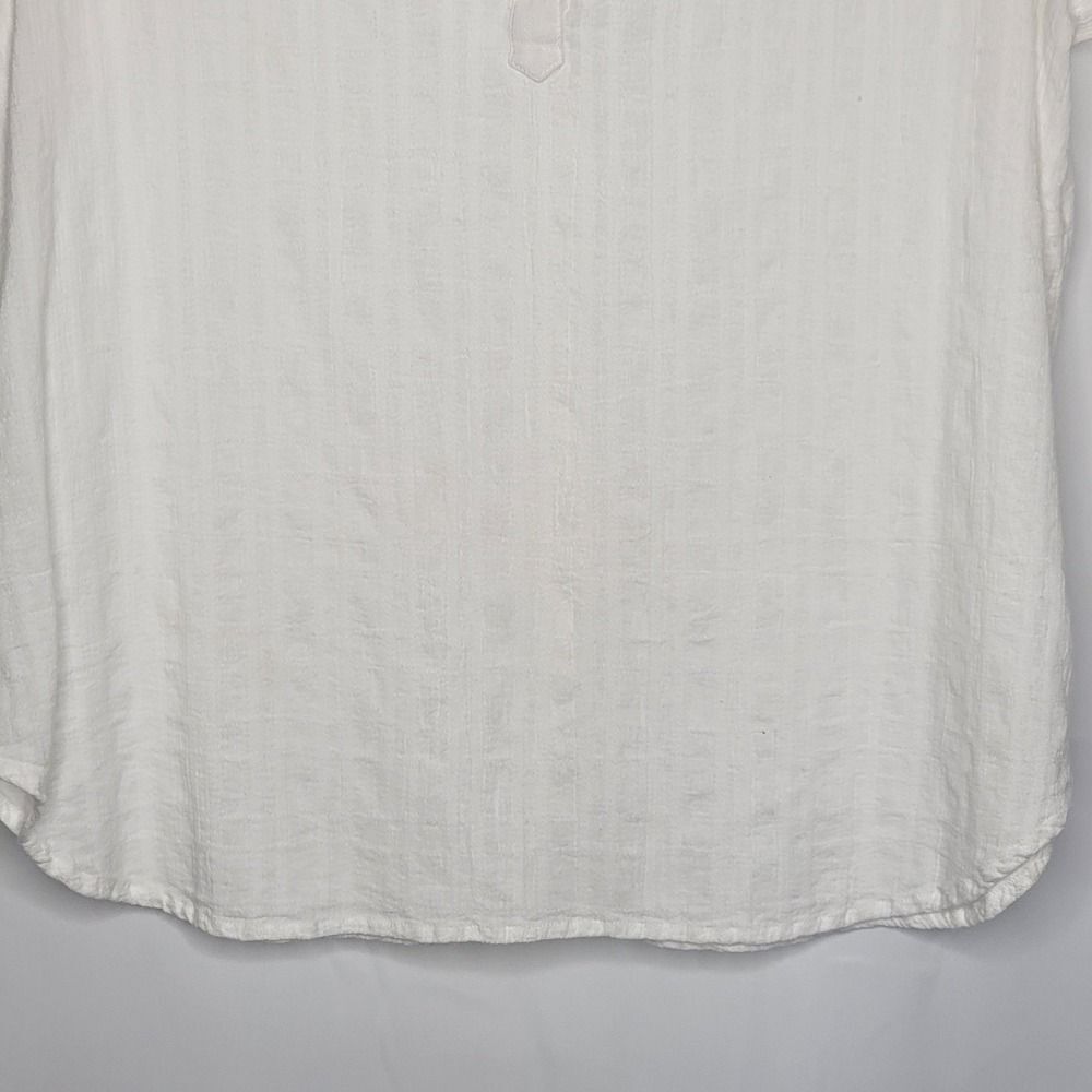Dash Top Blouse L White Cotton Rayon Button Back Pull Over Vneck Boho Minimalist - Picture 5 of 9